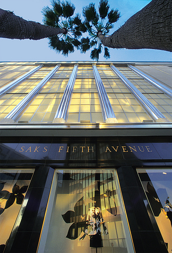Beverly Hills SAKS Fifth Avenue. The extreme wide angle and signage of this shot suits the brand personality.