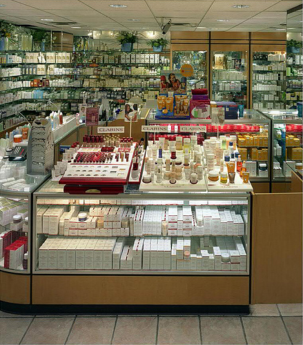 Pharmacy product display case.